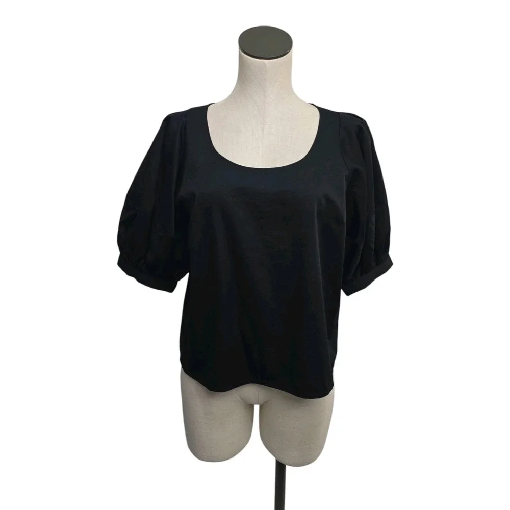 Madewell Puff Sleeve Scoop Neck Cotton Poplin Top True Black‎ NT780 Womens Small